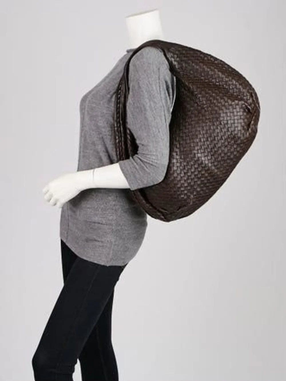 BOTTEGA VENETA Ebano Intrecciato Woven Nappa Leather Large Belly Hobo Bag Chocol